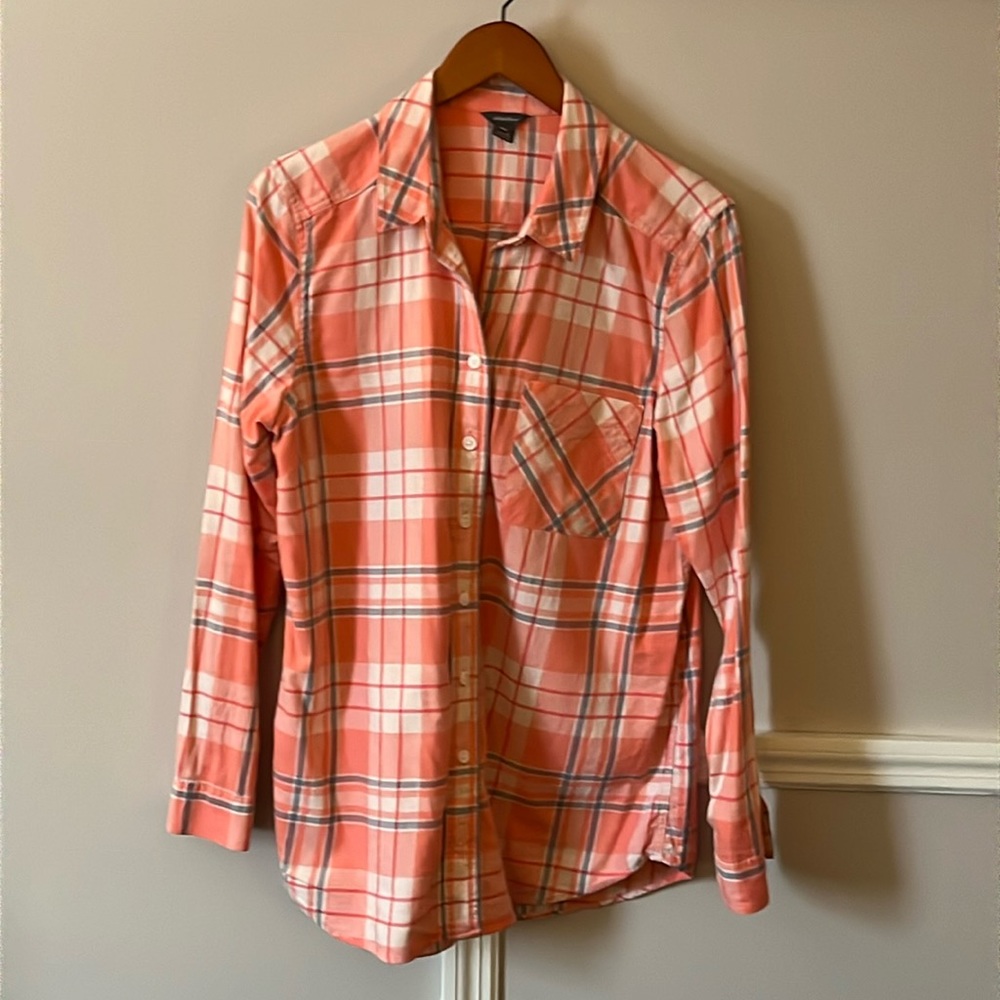Eddie Bauer Coral Plaid Button-Up Shirt